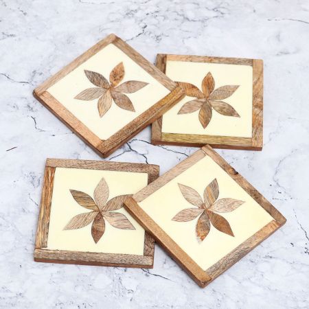 Adorning Square Shaped Wooden Coasters - Pack of 4